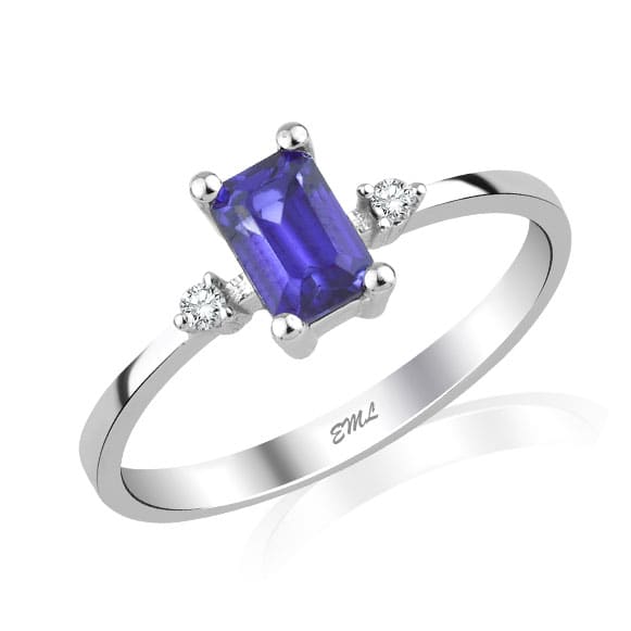 0.84 Karat Pırlanta Baget Safir Yüzük