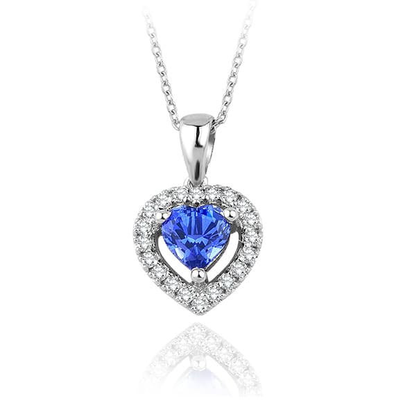 0.80 Karat Pırlanta Kalp Safir Kolye