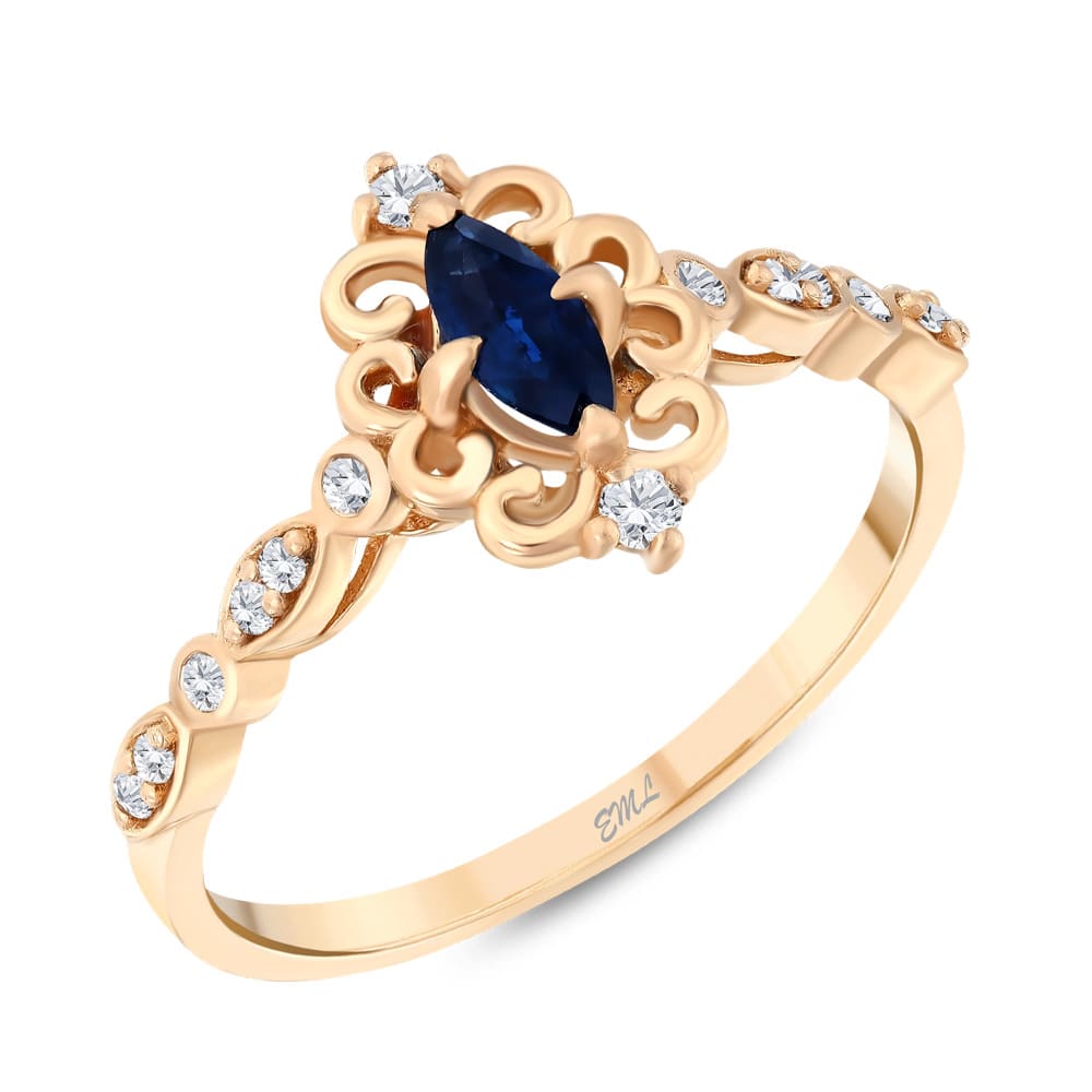 0.33 karat Pırlanta Safir Vintage Yüzük