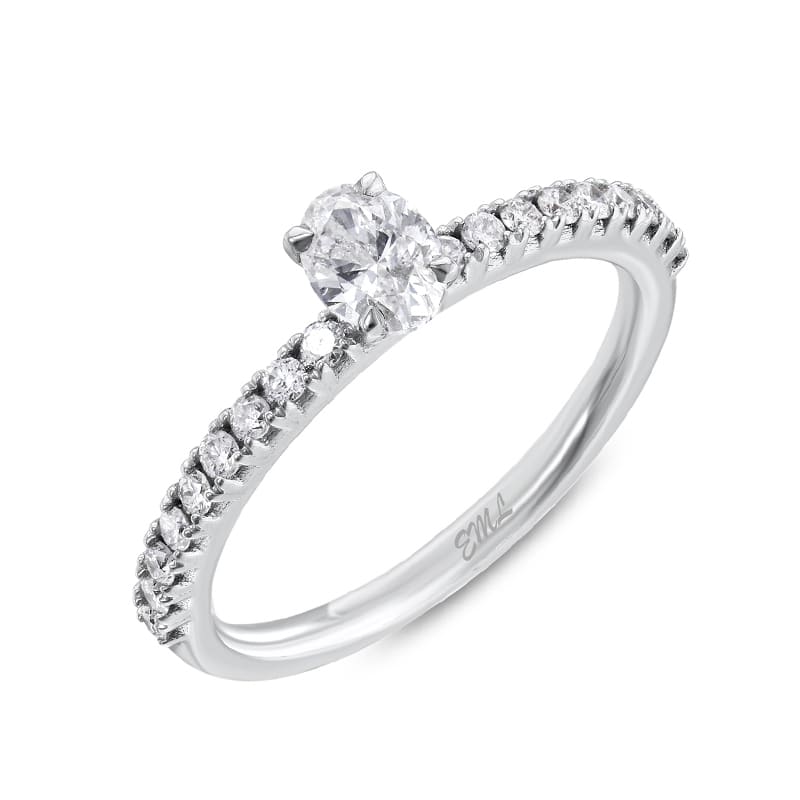 0.50 Karat Pırlanta Kolu Taşlı Oval Tektaş Yüzük