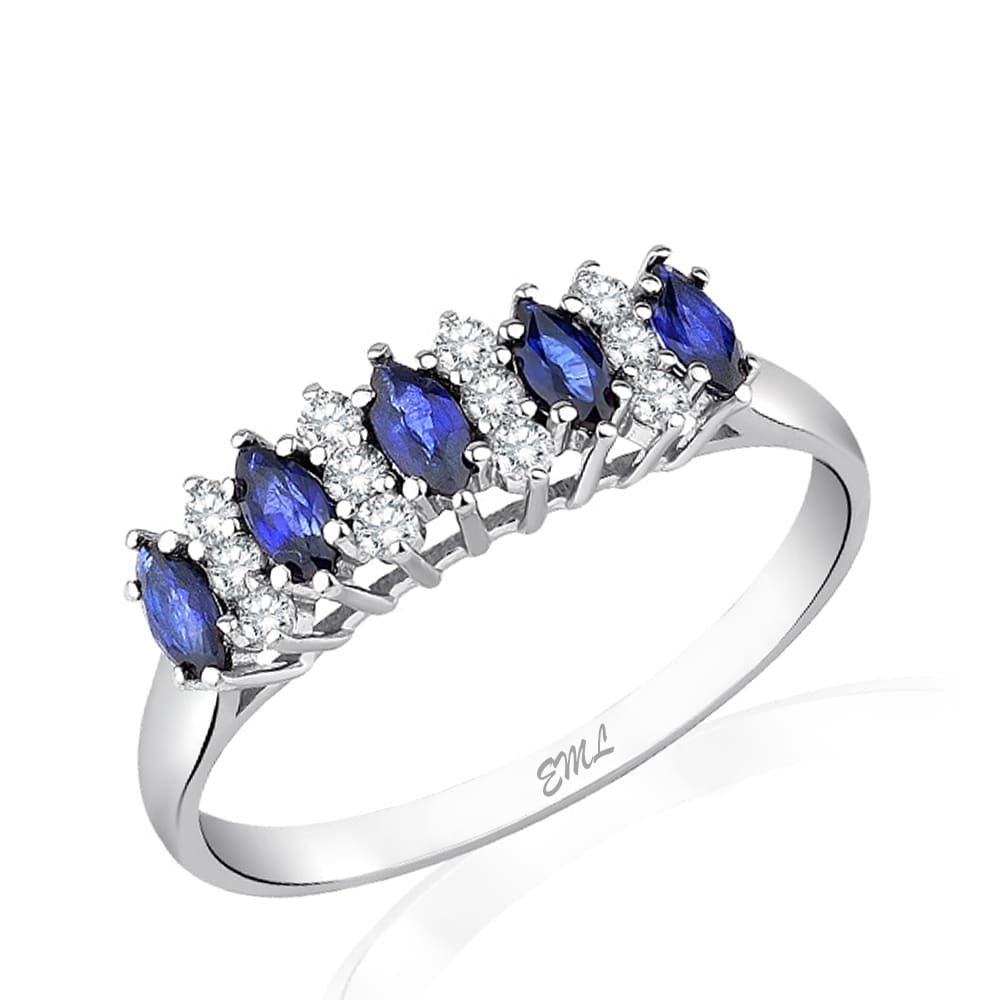 0.66 Karat Pırlanta Safir Beştaş Yüzük