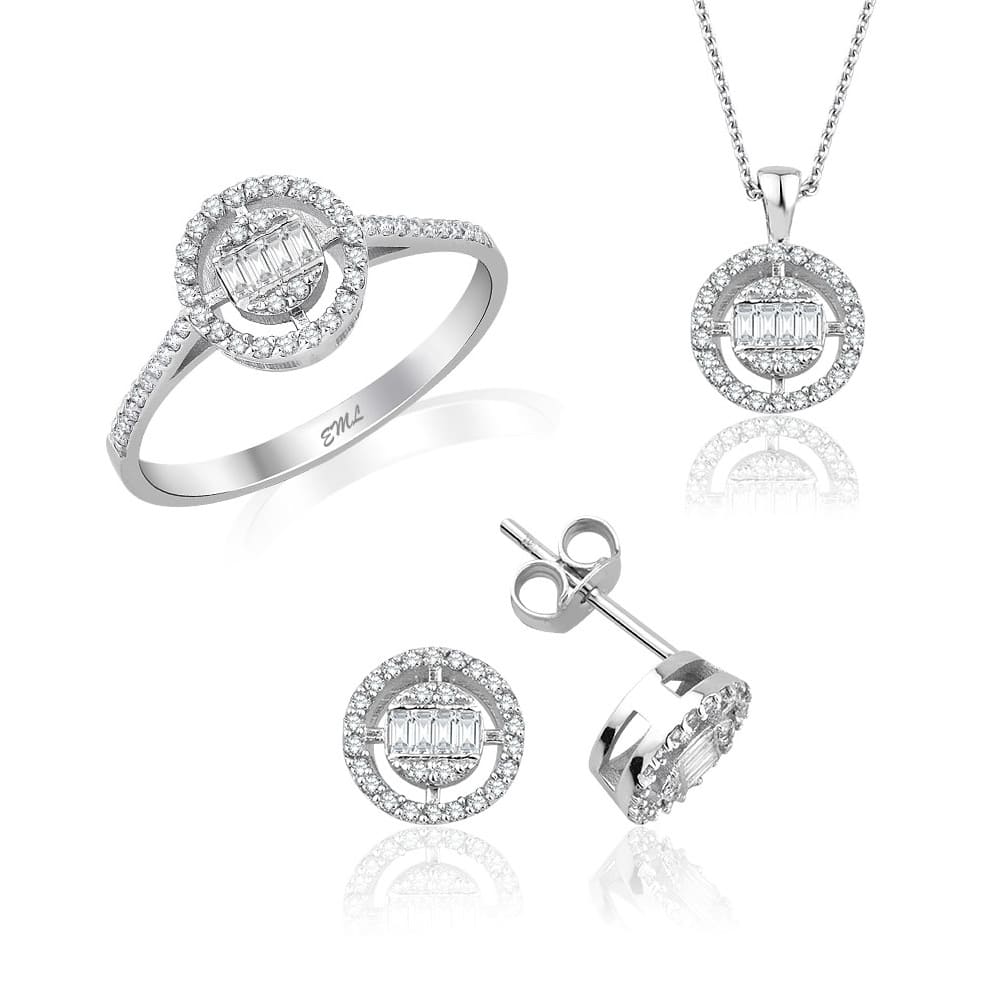 0.79 karat Pırlanta Altın Baget 3lü Set