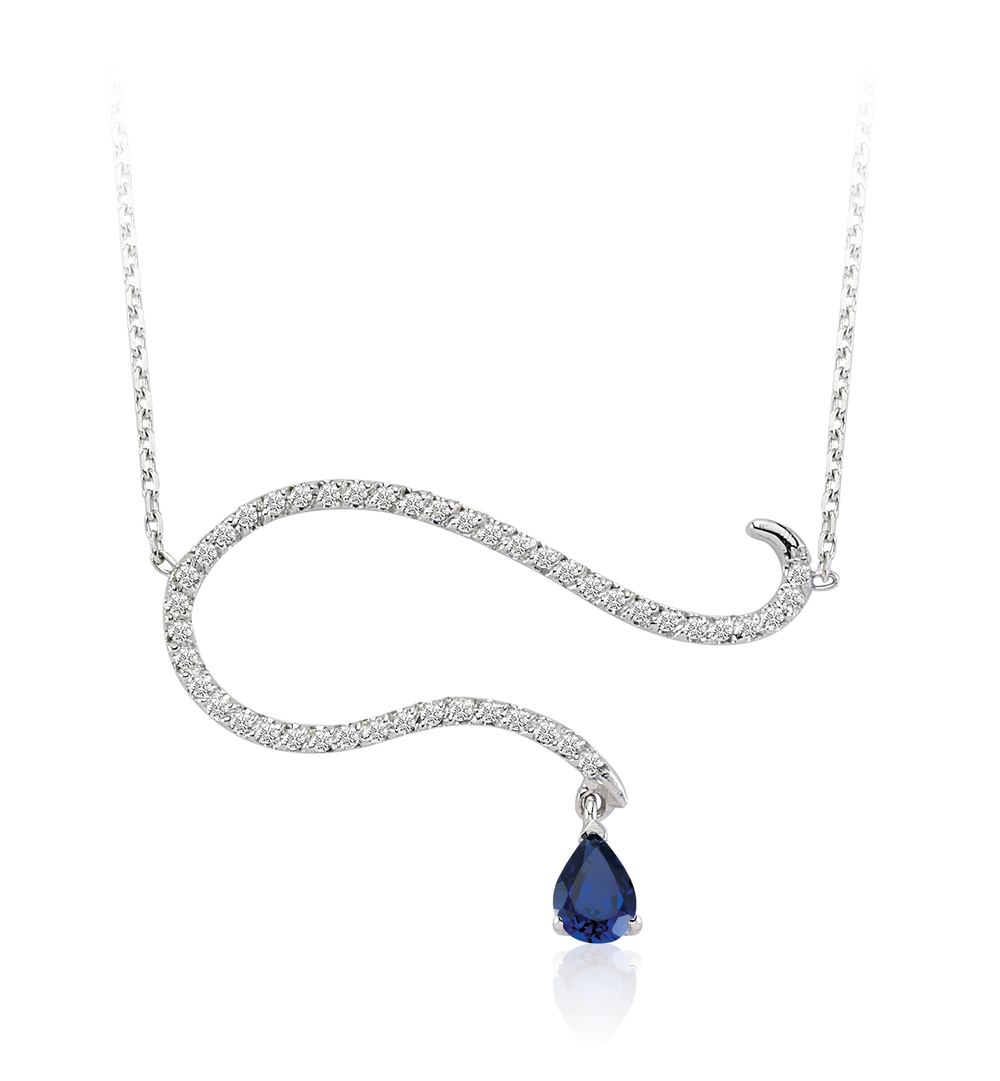 0.42 Karat Pırlanta Safir Kolye