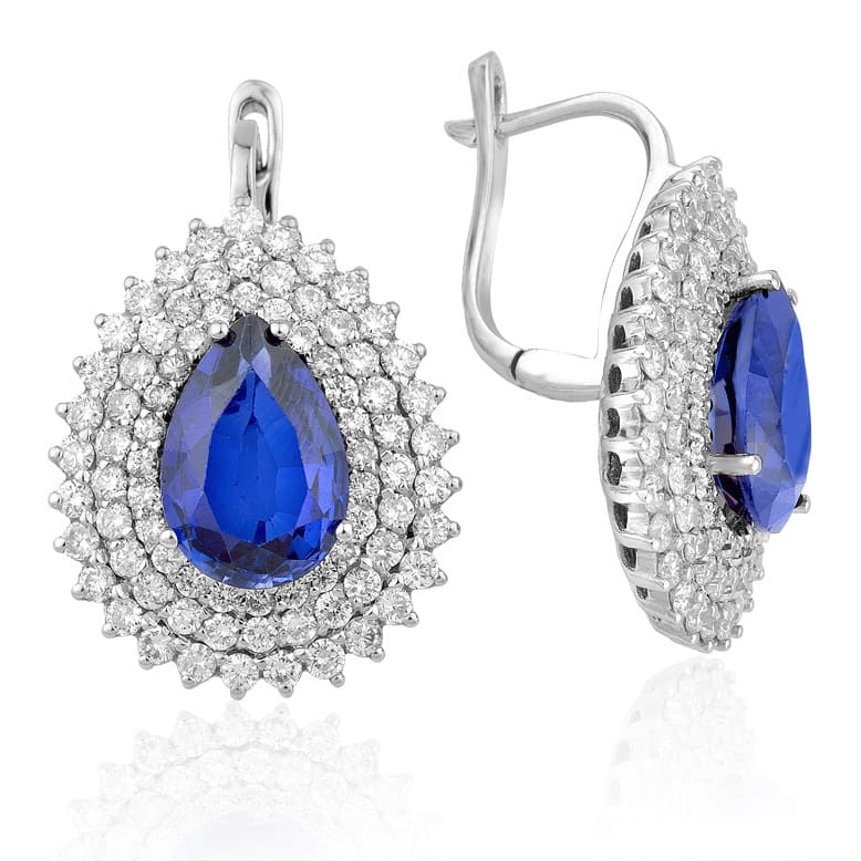 6.28 Karat Pırlanta Safir Küpe