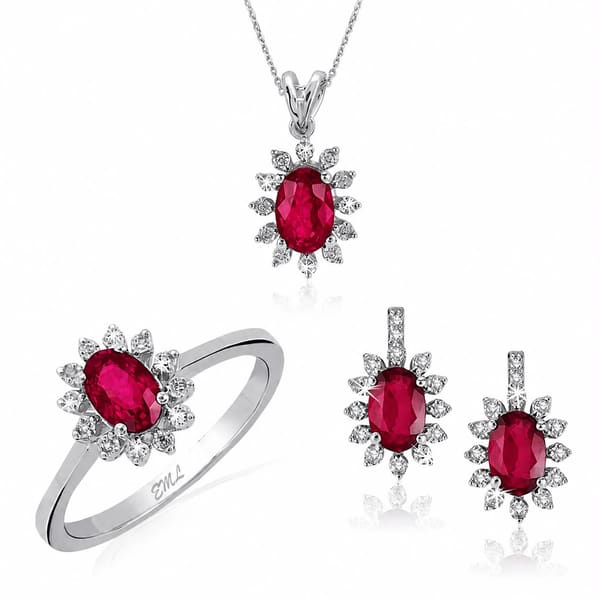 2.80 karat Pırlanta  Yakut Set Yüzük Kolye Küpe