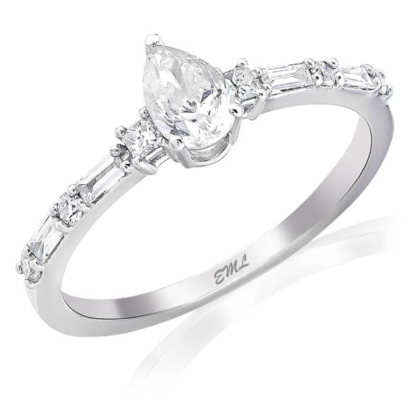 0.74 Karat Pırlanta Beyaz Safir Baget Yüzük
