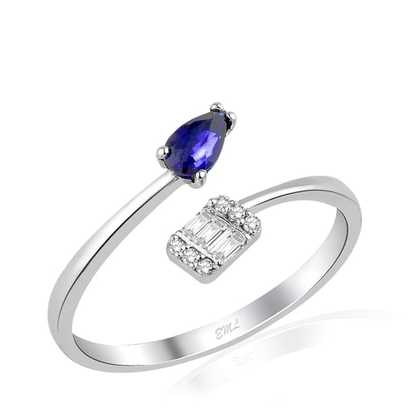 0.36 Karat Pırlanta Safir Baget Yüzük