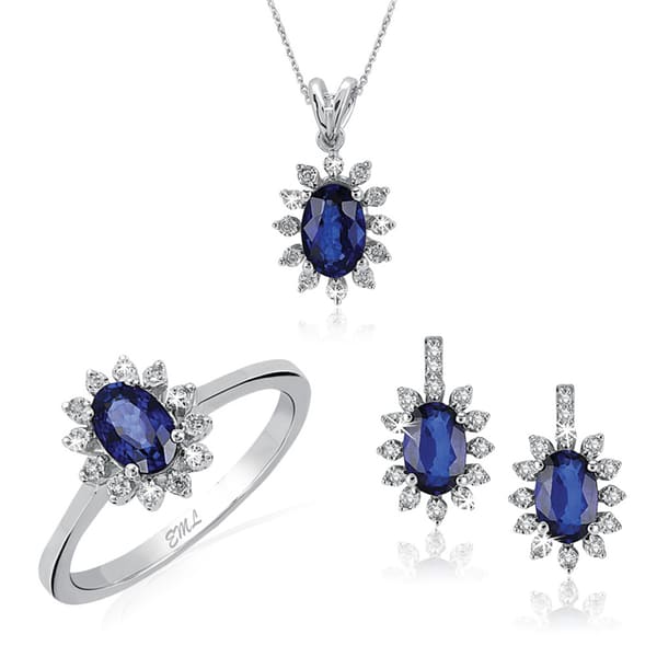 2.78 karat Pırlanta Safir Set Yüzük Kolye Küpe