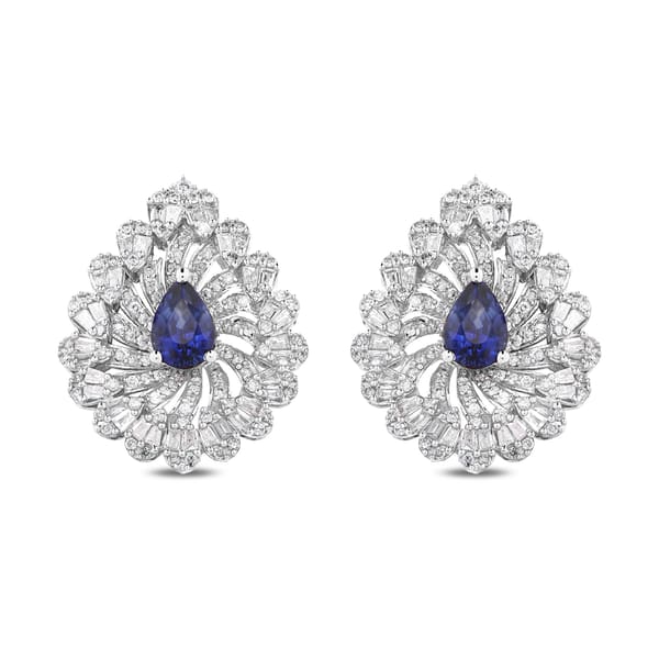 3.17 Karat Pırlanta Baget Safir Küpe